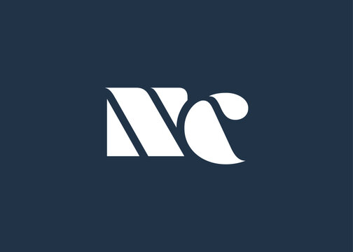 NC Minimal Monogram Logo Design. Clean, modern and professional emblem with flowing wave-like curves.