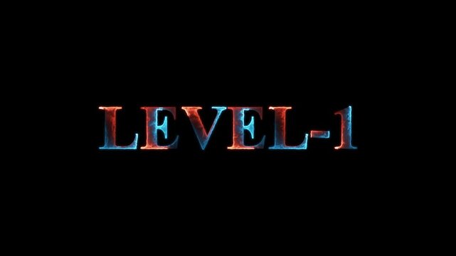 Cinematic Level 1 Text Animation with Fire and Ice Glowing Energy Effect on Clean Black Background for Gaming and Video Intro Concepts.