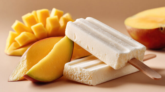 Creamy mango popsicles representing sweet, refreshing summer treats, embodying tropical fruit flavors and healthy dessert alternatives for hot weather enjoyment