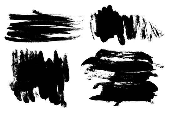 Black wide and thick brush stroke paint smear and stains set. Ink dirty smudges collection. Vector paint brush artistic spatter paint rough texture