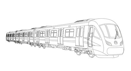 Detailed Line Art Drawing of a Modern Commuter Train. © Abidzar