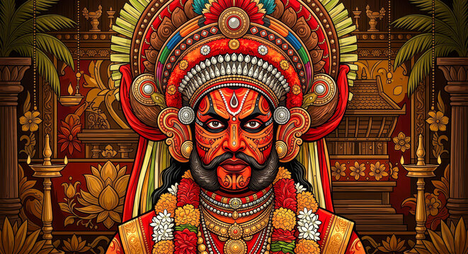 Theyyam performer, Theyyam dance, Kerala culture, Kerala folk art, ritual dance, Hindu ritual, North Kerala, Malabar culture, Kannur, Kasaragod, Kaliyattam, Thirayattam, sacred performance, goddess.