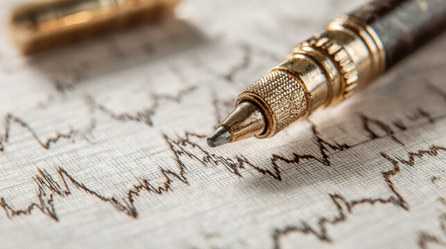 Pen Seismograph Paper Waveform Macro Close-Up Scientific Data Recording Forensic Dramatic Vintage