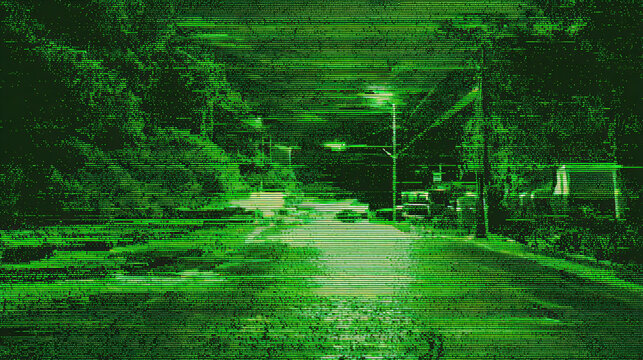 Night Vision Street Surveillance Military Green Urban Reconnaissance Tactical Security Dark Cinematic Dramatic