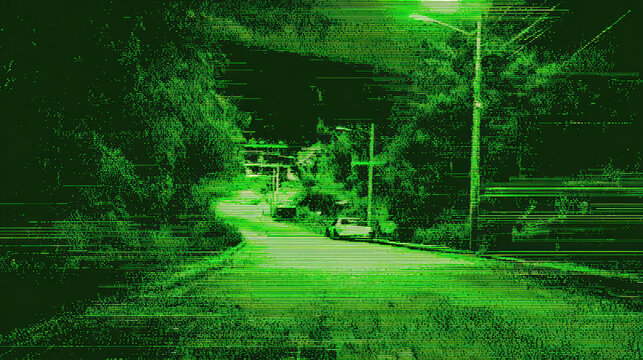 Night Vision Street Surveillance Military Green Urban Reconnaissance Tactical Security Dark Cinematic Dramatic
