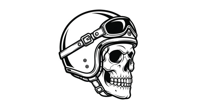 Skull wearing motorcycle helmet and goggles.