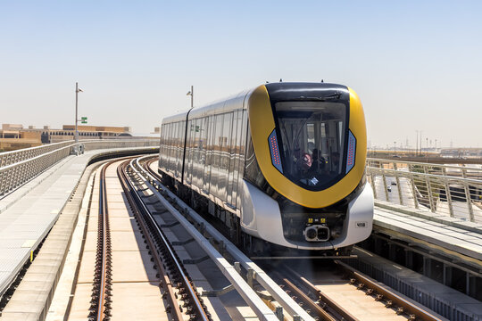 Riyadh Metro Yellow Line 4 with a train type Alstom Metropolis in Saudi Arabia