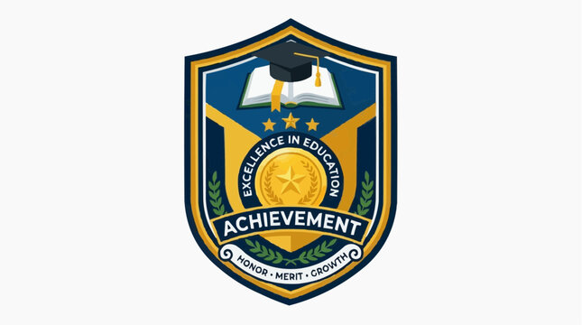Educational Achievement Emblem: A prestigious emblem symbolizing academic excellence, featuring a graduation cap, an open book, and stars, representing honor, merit, and growth in education.