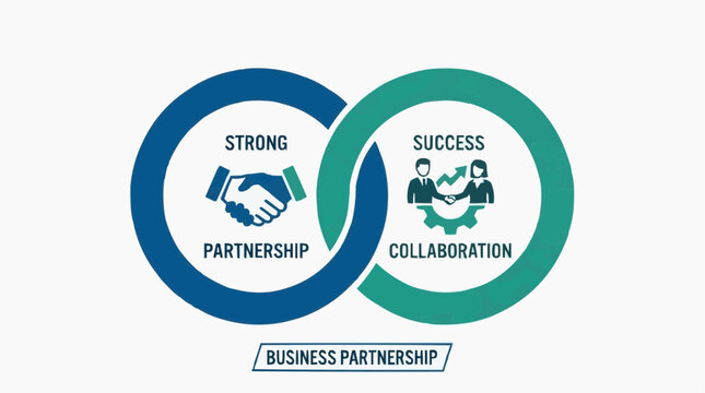 Business Partnership Concept: Interlocking circles illustrate the concept of strong partnership and successful collaboration, symbolizing synergy and mutual growth in the business world.