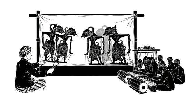 Traditional Indonesian Wayang Kulit Shadow Puppet Performance.