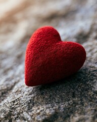 Obraz premium red heart placed on stone surface, love yourself first concept, warm cinematic lighting