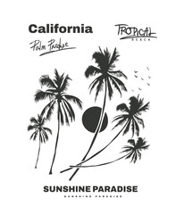 Obraz premium California Palm tree Paradise. Tropica Beach. Sunshine Paradise. hand drawing palm tree artwork. summer t-shirt design. minimal palm tree artwork. 
