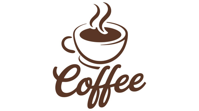 Coffee Cup Logo Icon with Steam and Bold Handwritten Cafee Text for Cafe Branding and Menus Featuring Mug Illustration, Beverage, Menu Graphic