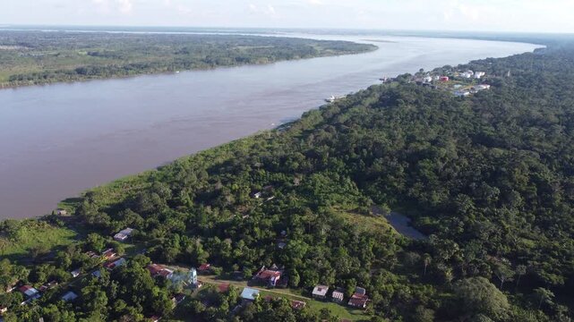 Santa clara de ojeal aerial view of the amazon river near iquitos, peru
