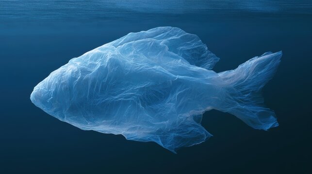 plastic bag fish underwater, environmental sadness concept, pollution art