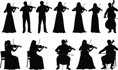 Orchestra silhouette illustration with violin and cello musicians, vector artwork for classical music, performance, and concert design concepts © MD AMINUR