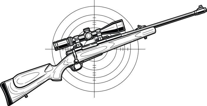 Rifle weapon vector illustration set with marksmanship motifs, firearm silhouettes, scope figures, target icons and design art -flat vector illustration