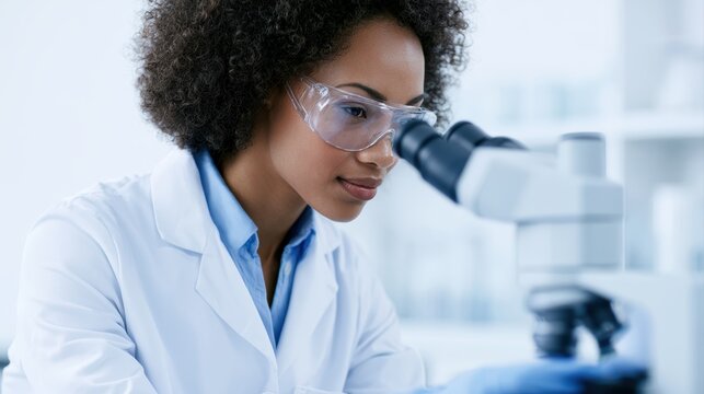 laboratory worker operating scientific equipment, clean biotech research lab