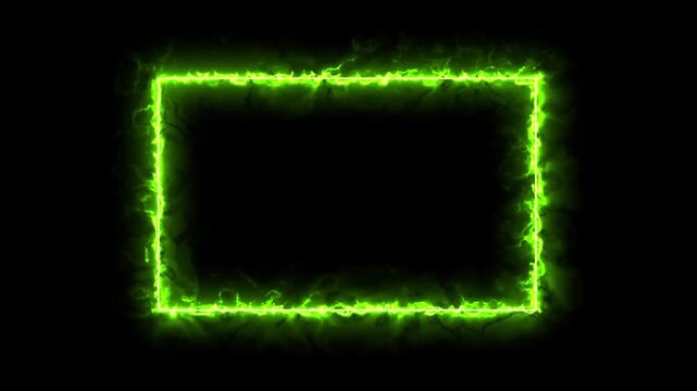 Glowing saber rectangle neon frame black background animation . Seamless Loop, Neon abstract rectangle and circle shape line animation holiday. green . 4 k video