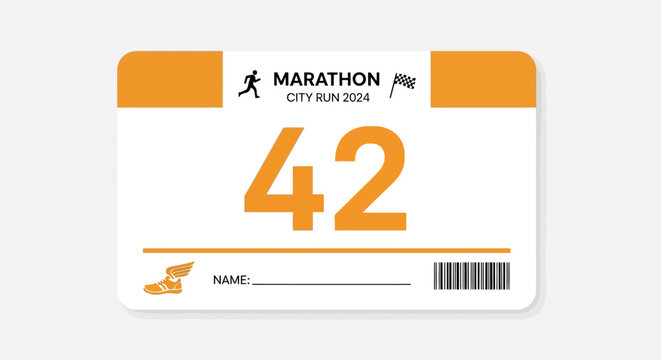 Marathon race bib number 42 for city run event.