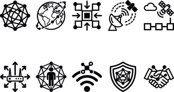 Modern technology network icons set