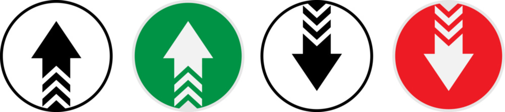 Set of four circular icons with upward and downward arrows