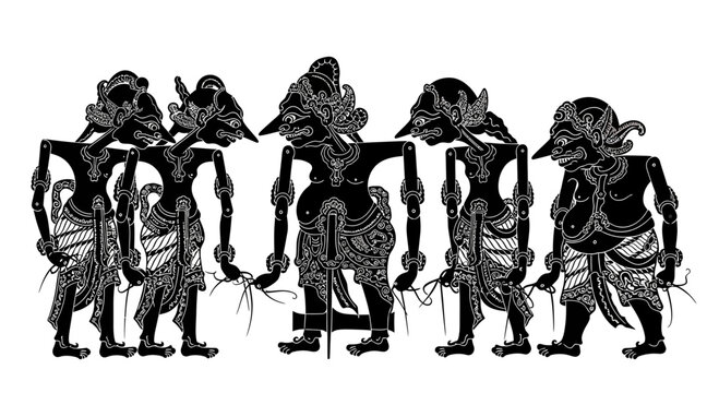 Traditional Indonesian Wayang Kulit Shadow Puppets in a Row.