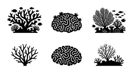 Coral Reef Silhouettes, Marine Life Icons, Underwater Ecosystem Graphics © Tanveer