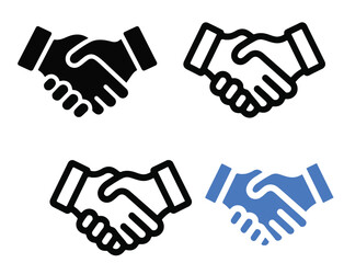 Obraz premium Professional set of four handshake vector graphic icons depicting business agreements and corporate partnership symbols on transparent background