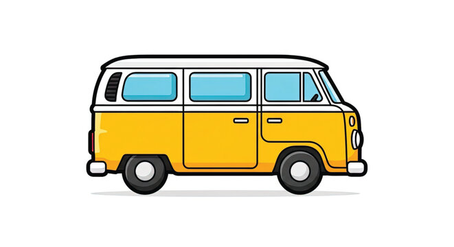 Yellow Volkswagen Van Side View Illustration.