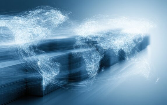 global shipping network represented through dynamic trade flows and connected logistics technology