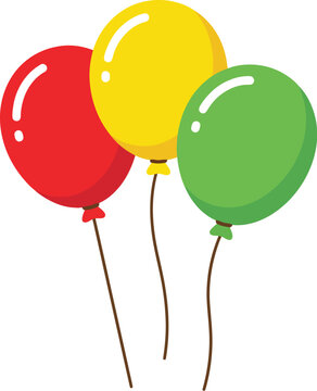 Colorful illustration of three balloons in red yellow and green on white background for party decoration ideas