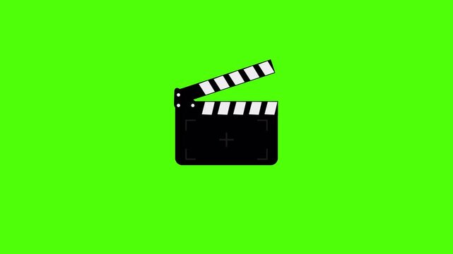 A film clapper board with a plus mark on green, useful for movie editing concepts, production graphics, and animated media intro elements.