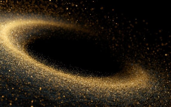 abstract gold particles swirling through a black void, premium celebration background