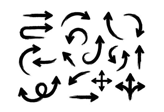 Grunge arrows set oil paint vector black and white