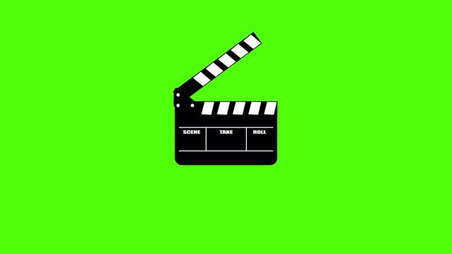 A black film clapper board icon on green, designed for movie production intros, scene transitions, and animated cinema themed graphics.