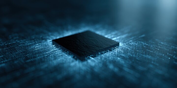 quantum computing core surrounded by luminous information streams, futuristic technology background