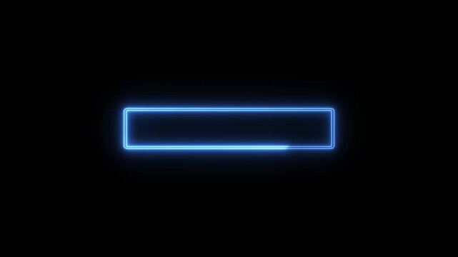 Blue neon glowing rectangle loading bar animation on a black background, digital interface, cyber technology, futuristic hud, or system boot