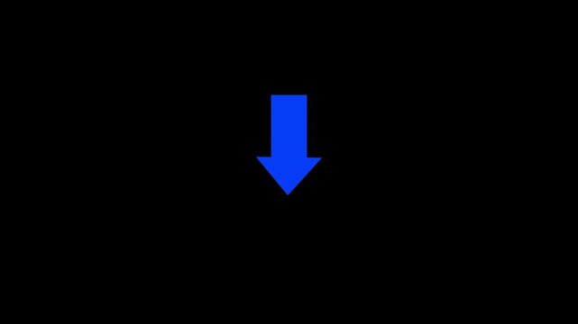 Animated blue arrow moving downward on a black background. Ideal for motion graphics, video editing, presentations, tutorials, social media content, and visual indicators.
