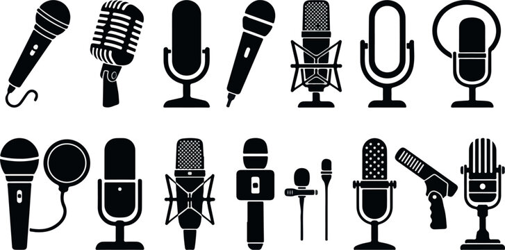 Microphone Icons set. variant microphone icon. Karaoke mic. Podcast microphone. web or mobile icons. vector illustration