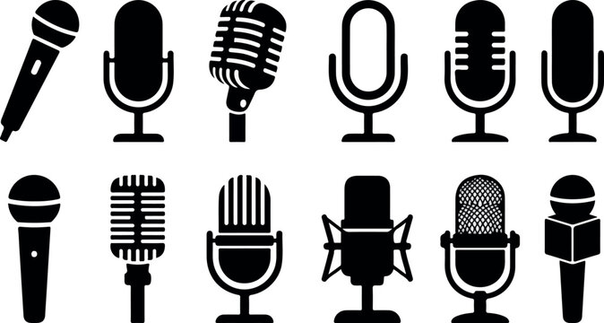 Microphone Icons set. variant microphone icon. Karaoke mic. Podcast microphone. web to mobile icons. vector illustration