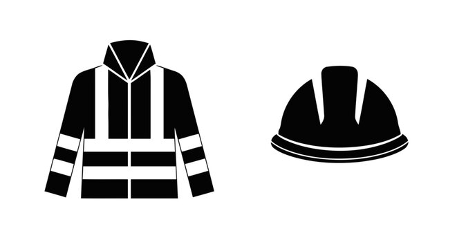 Vector illustration of safety helmet and high visibility jacket icons ppe symbols on a transparent background