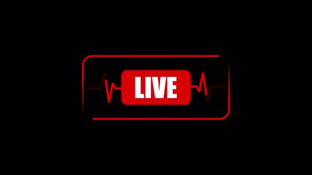 A red live label with heartbeat line on black, useful for recording indicators, media alerts, and energetic status.