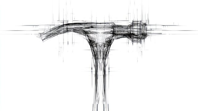 Artistic hammer illustration in sketch style on clean white background