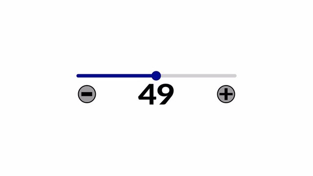 A white numeric slider counter with blue progress line, suited for value adjustment concepts, quantity controls, and animated number indicators.