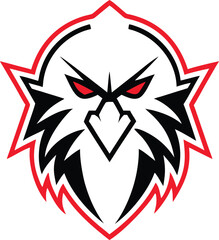 Fototapeta premium Ferocious stylized owl or eagle head logo featuring glowing red eyes and powerful jagged lines for branding