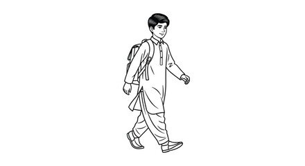 Obraz premium Young boy walking with backpack on.