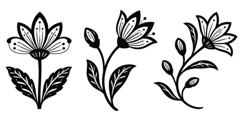 Obraz premium Decorative hand drawn floral elements featuring blooming flower stems.
