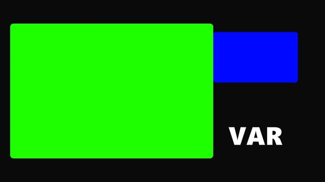VAR Video Assistant Referee Graphic Bold White Text on Green Screen and Black Background with Blue Review Frame for Football Broadcast Production