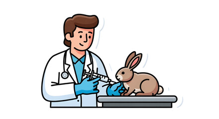 Fototapeta premium Veterinarian treating a brown rabbit.